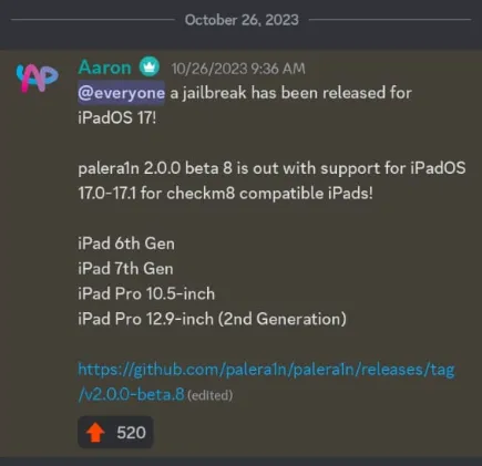 Palera1n news of iOS 17.1 image